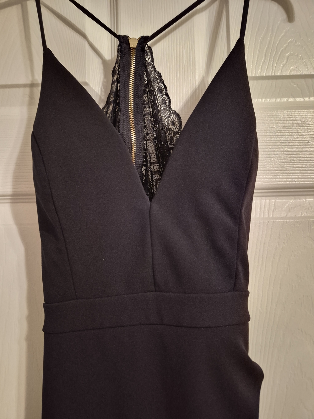 Black V-Neck Lace-Back Women's Dress